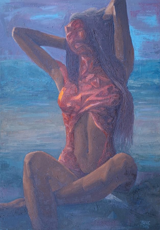 Ember by the Sea, oil on canvas, 70 × 100 cm